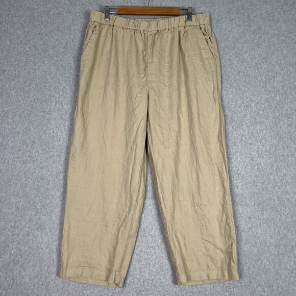 Quince Beige 100% European Linen Cropped High Waisted Pull On Pants Size XL - Picture 1 of 13